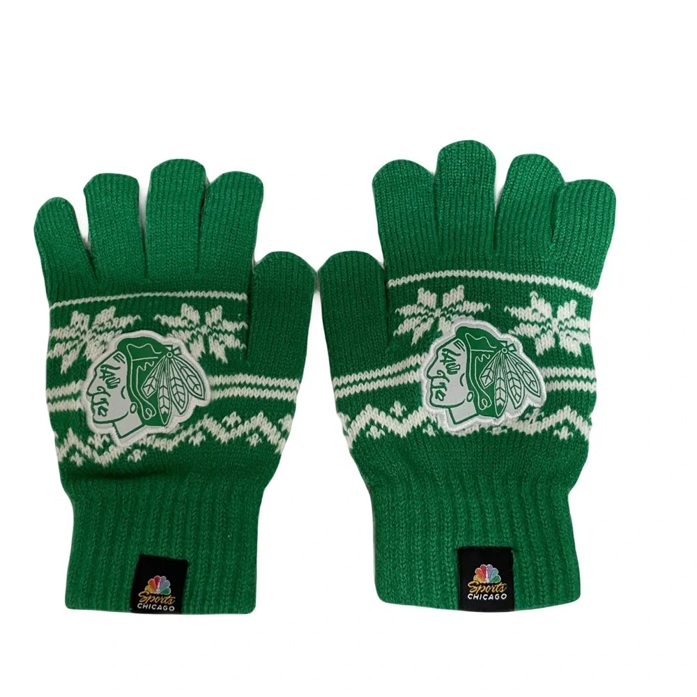 ❤️ CHICAGO BLACKHAWKS GREEN ADULT GLOVES NEW
